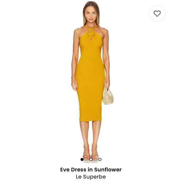 Le Superbe Eve Dress Knit Stretch Maxi Body Con Yellow Halter Womens Size M